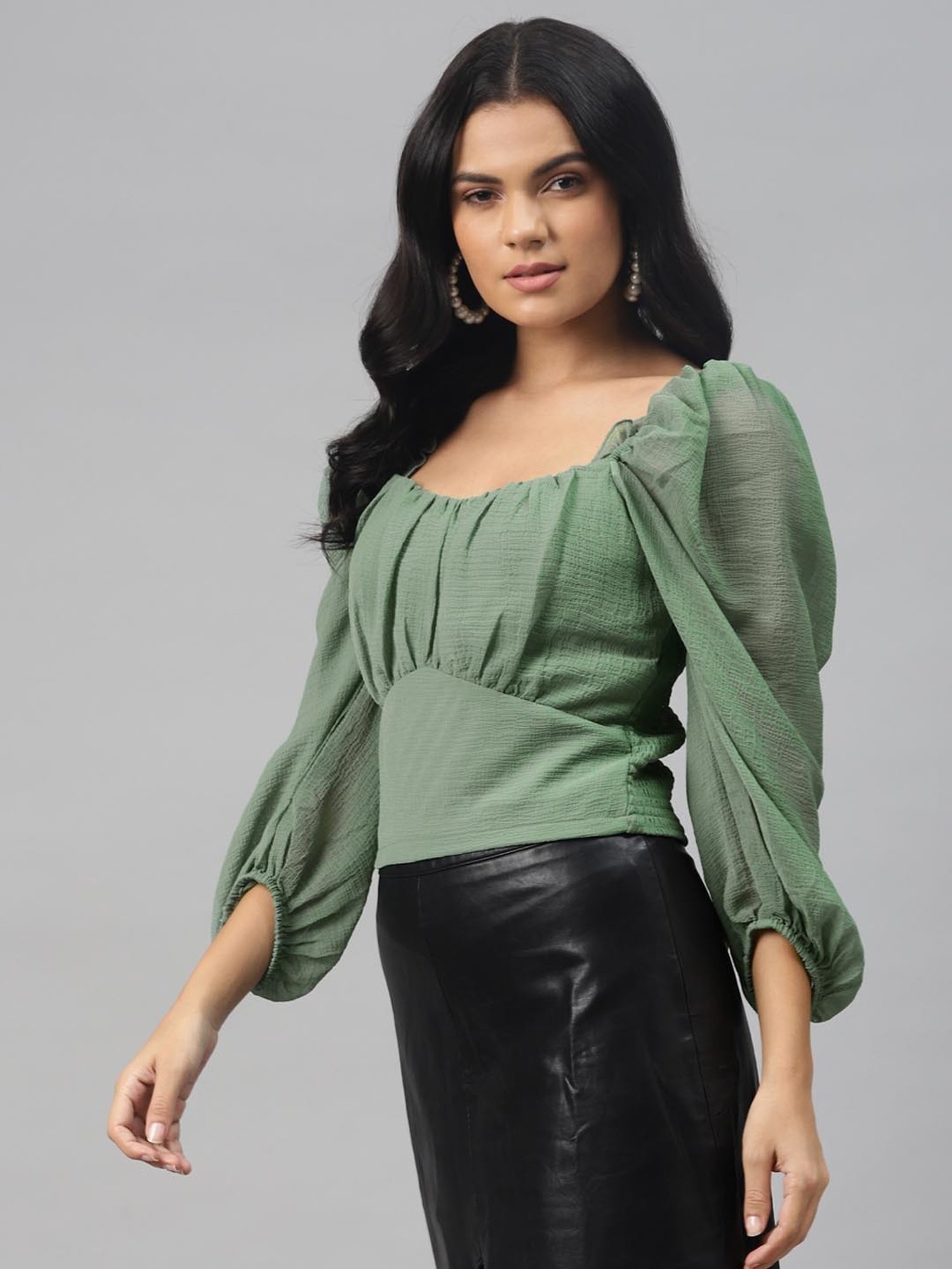 Melon by PlusS Green Textured Crop Top