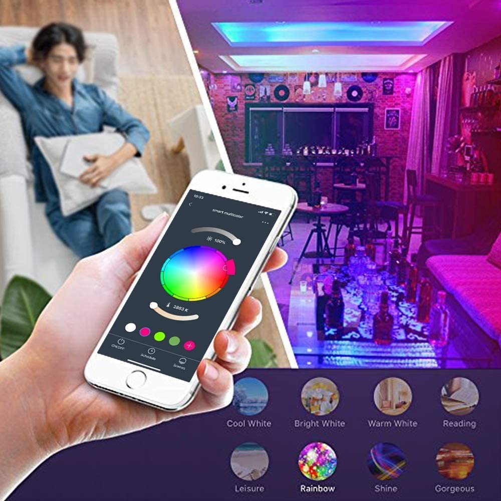 Smart WiFi Light Bulb, LUMIMAN LED RGBCW Color Changing, Compatible with Alexa, Siri and Google Home Assistant, No Hub Required, A19 E26 Multicolor 4 Pack
