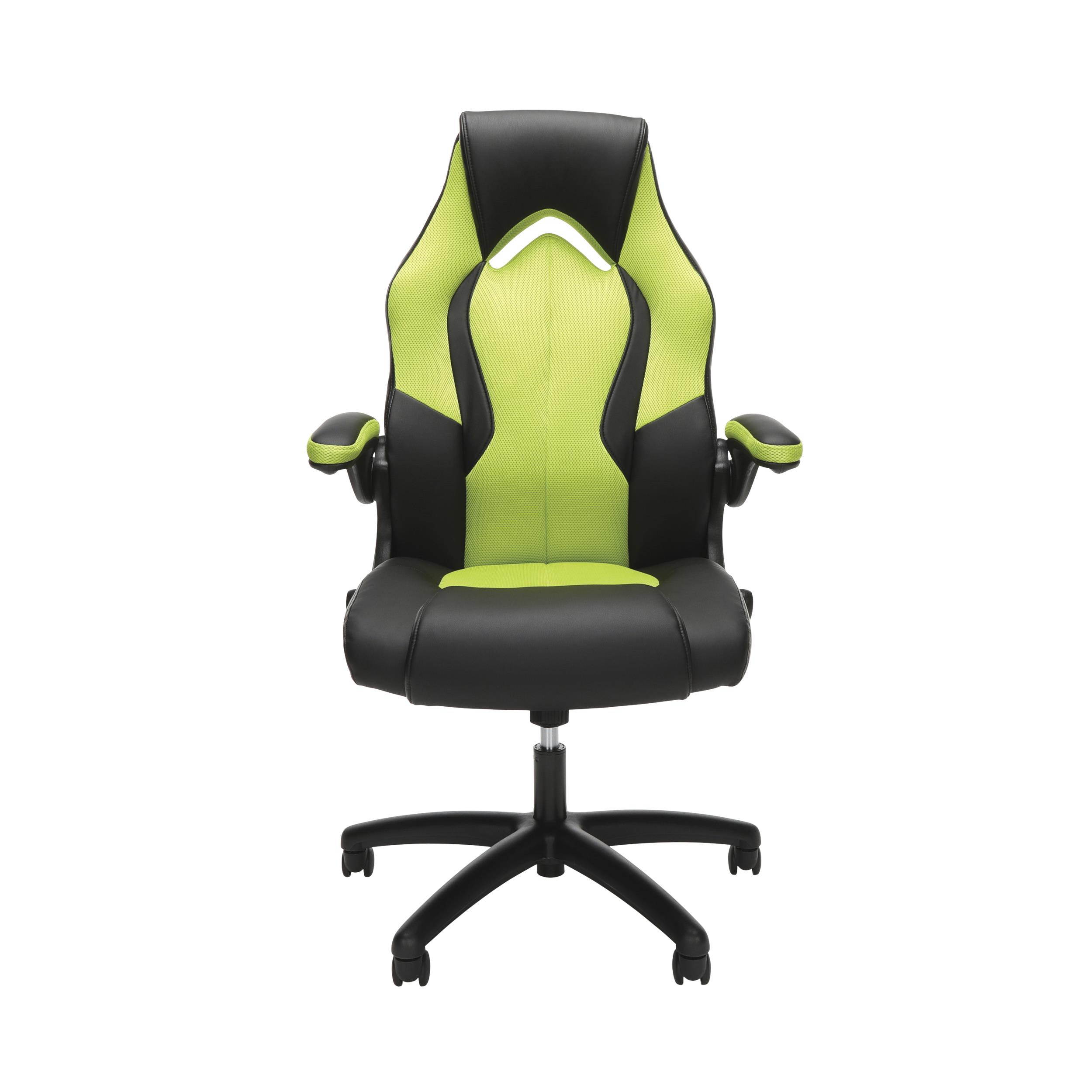 OFM Essentials Collection High-Back Racing Style Bonded Leather Gaming Chair, in Green (ESS-3086-GRN)
