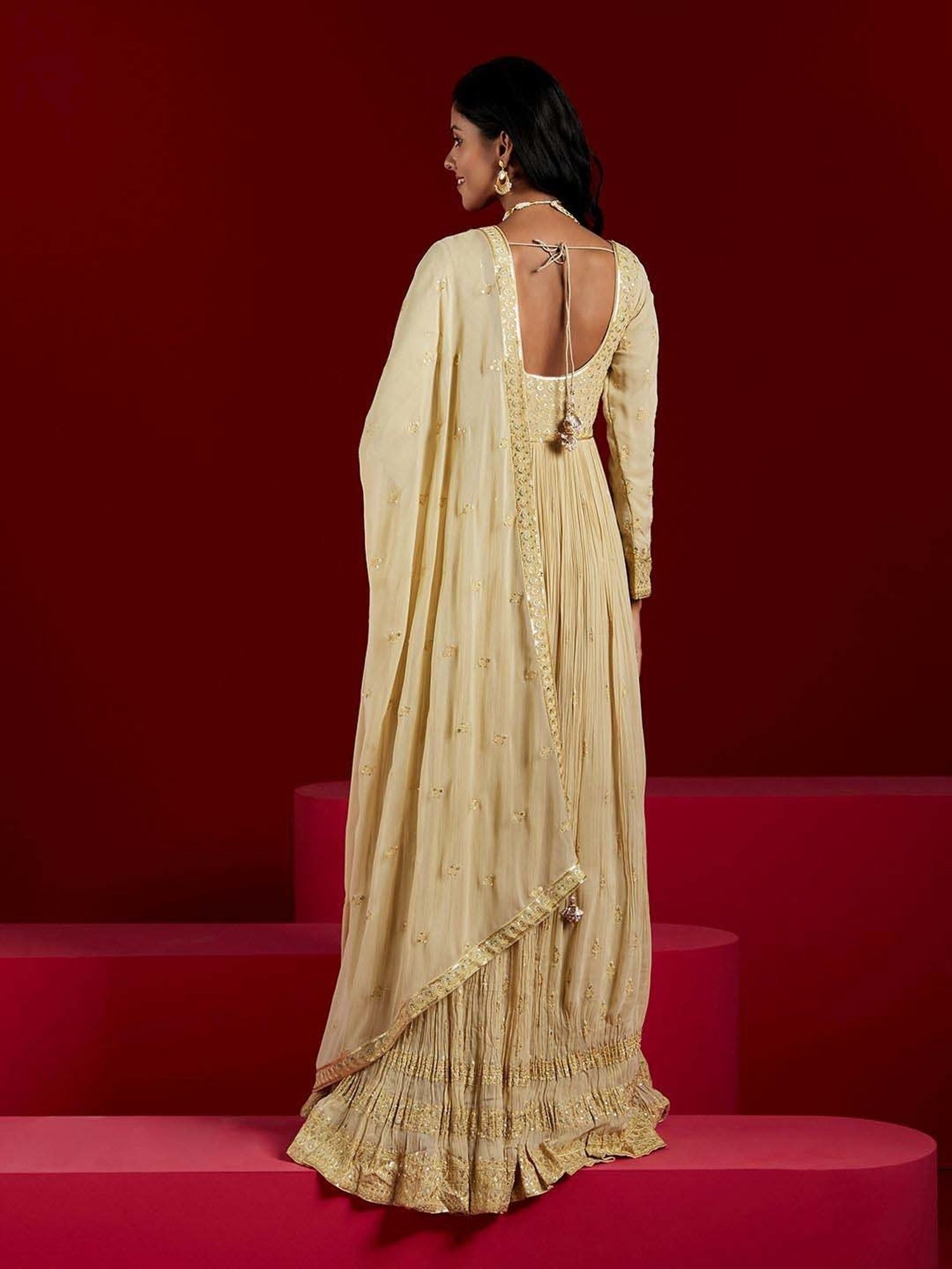 Libas Art Beige Embroidered Kurta Pant Set With Dupatta