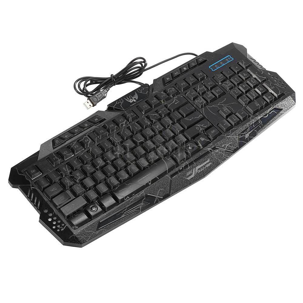 3 Colors Crack LED Backlight Wired USB Multimedia PC Gaming Keyboard Universal