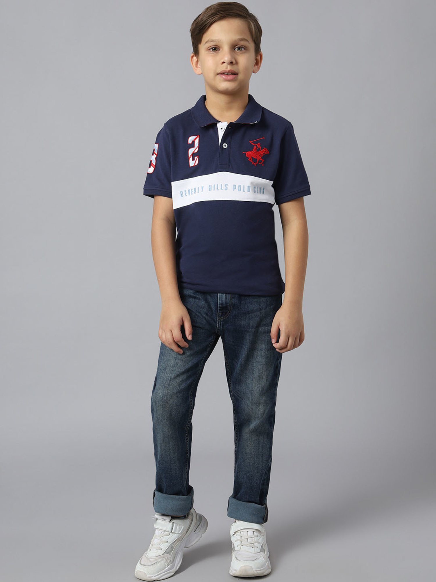 Beverly Hills Polo Club Kids Navy Printed Polo T-Shirt