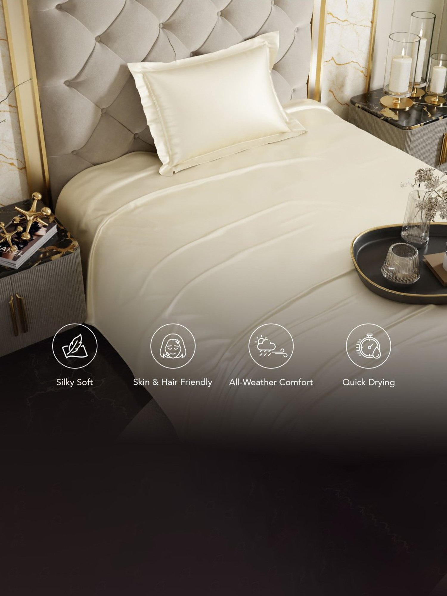 Stoa Paris Ivory Polyester 300 TC Date Night Single Bedsheet With Pillow Cover