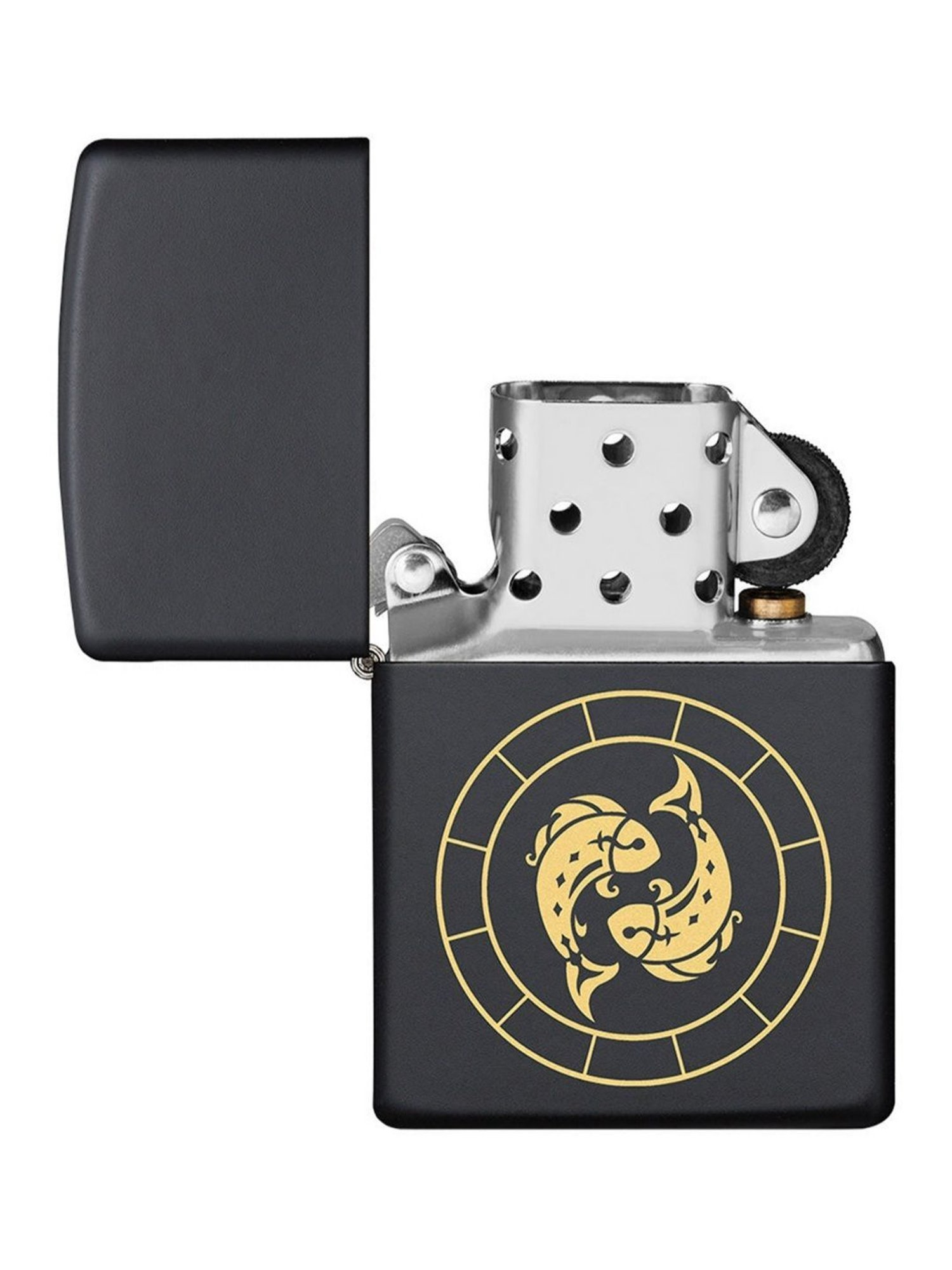 Zippo Black Pisces Zodiac Sign Design Brass Windproof Pocket Lighter
