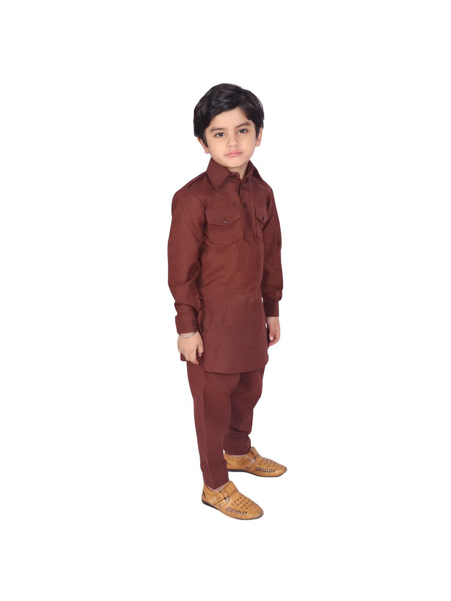 SG Yuvraj Kids Brown Solid Kurta with Pyjama