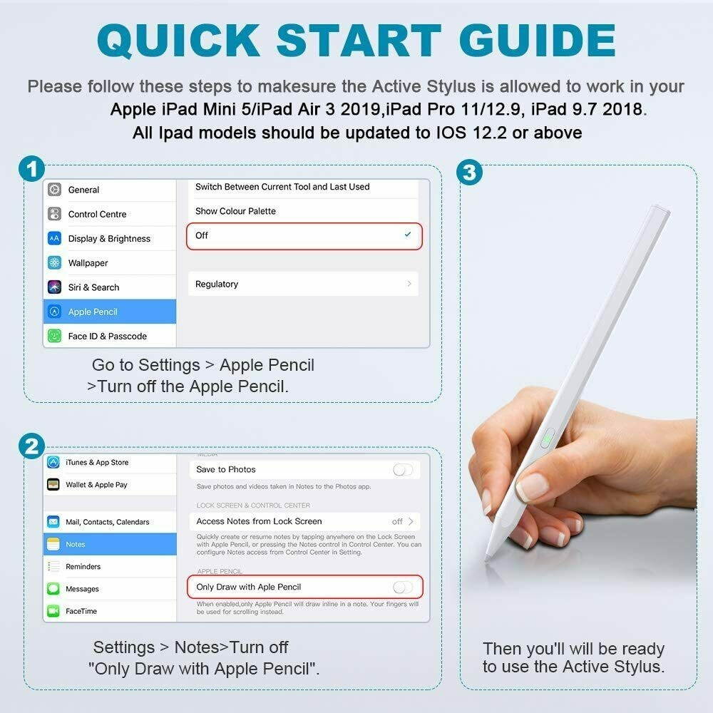 MoKo High Precision Palm Rejection Stylus Pen for iPad 7th 2019,iPad Pro 11/12.9