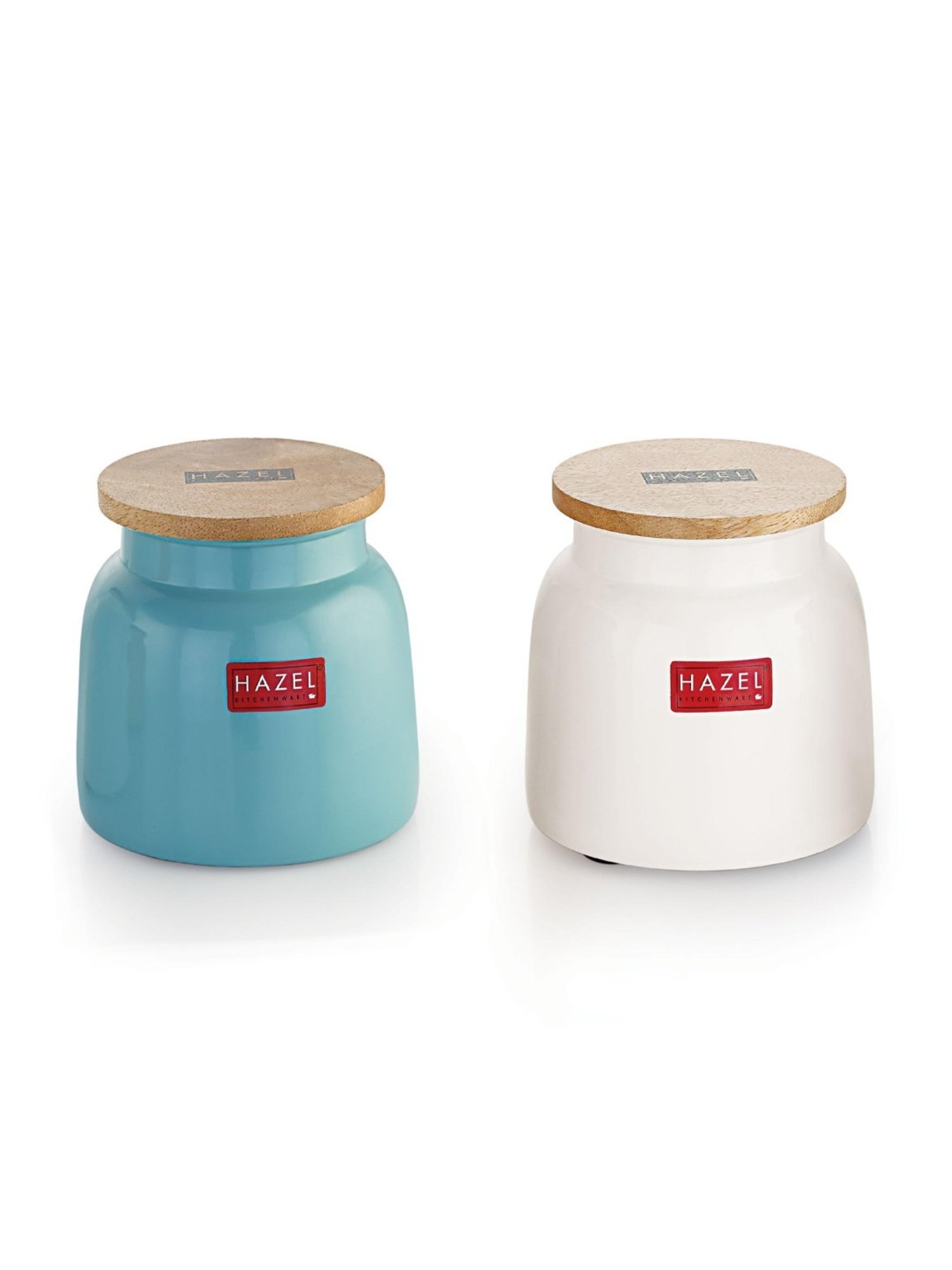 HAZEL White & Blue Galvanized metal Storage Container with Lid - Set of 2