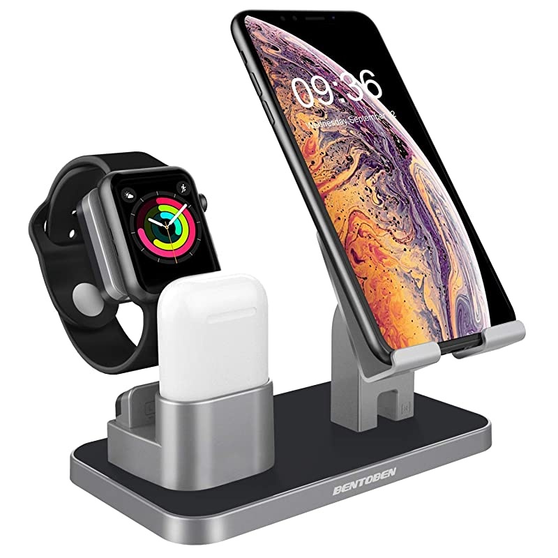 Compatible with Apple Watch Stand Airpods Charger Dock Cell Phone Stand Universal Desktop Stand Charging Station Holder for iWatch Airpods iPhone iPad Tablet Android Smartphone Space Gray