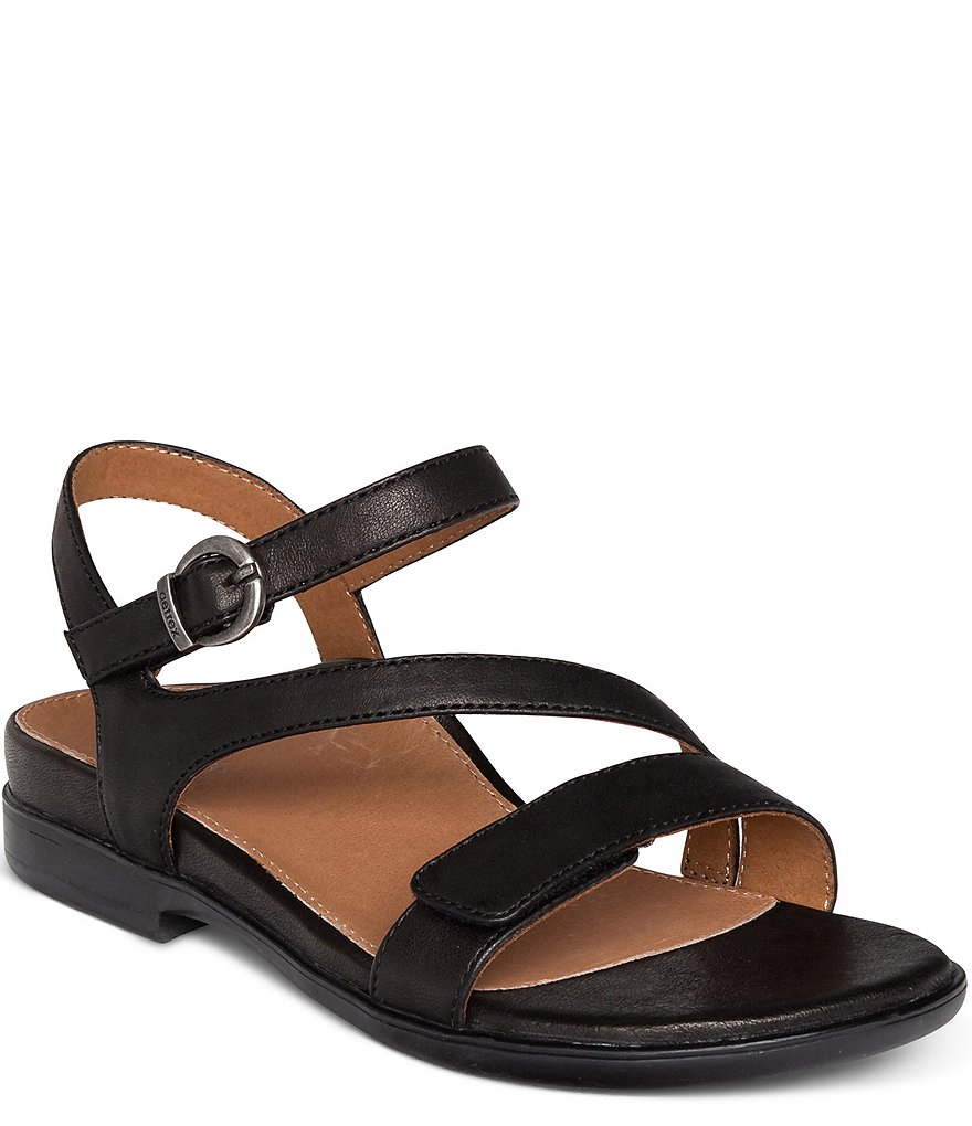 Aetrex Tia Leather Buckle Detail Strappy Sandals