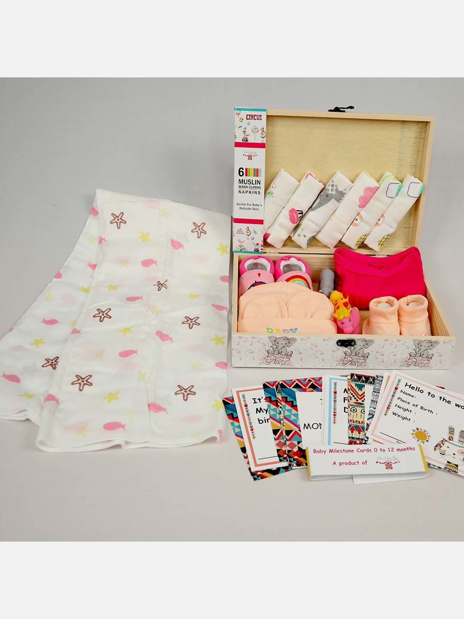 Little Surprise Box Kids Pink Cotton Printed Full Sleeves Gift Set