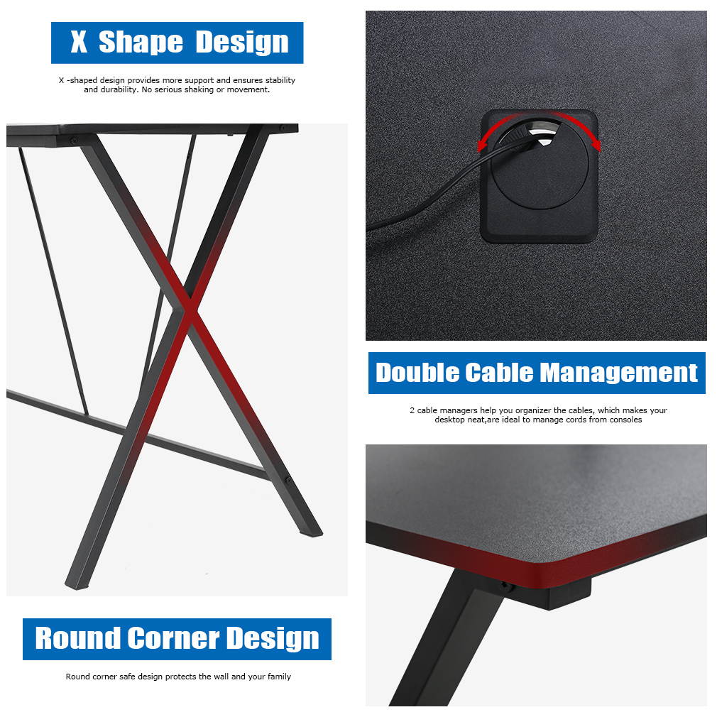 Computer Desk Gaming Desk L Shaped Desk Office Desk Study Writing Desk Kids Girl Simple Modern Ergonomic Racing Style PC Desk,Black