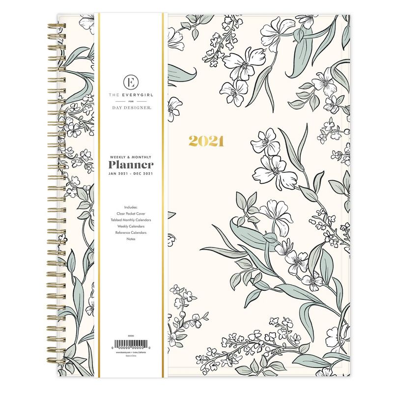 2021 The Everygirl Planner 8.5" x 11" Clear Plastic Cover Weekly/Monthly Wirebound Tuberose - Blue Sky