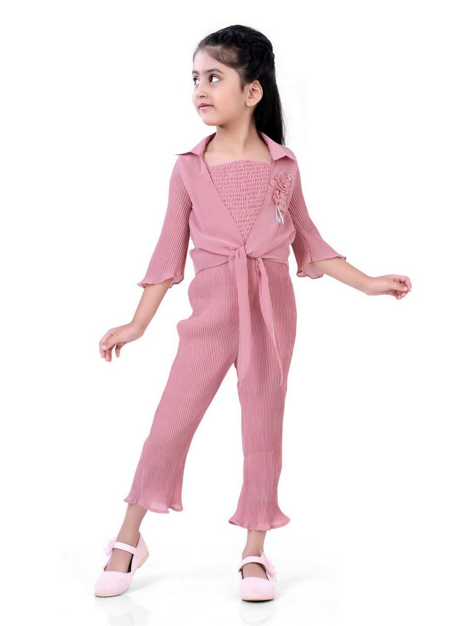 poplins Kids Pink Cotton Regular Fit Jumpsuit