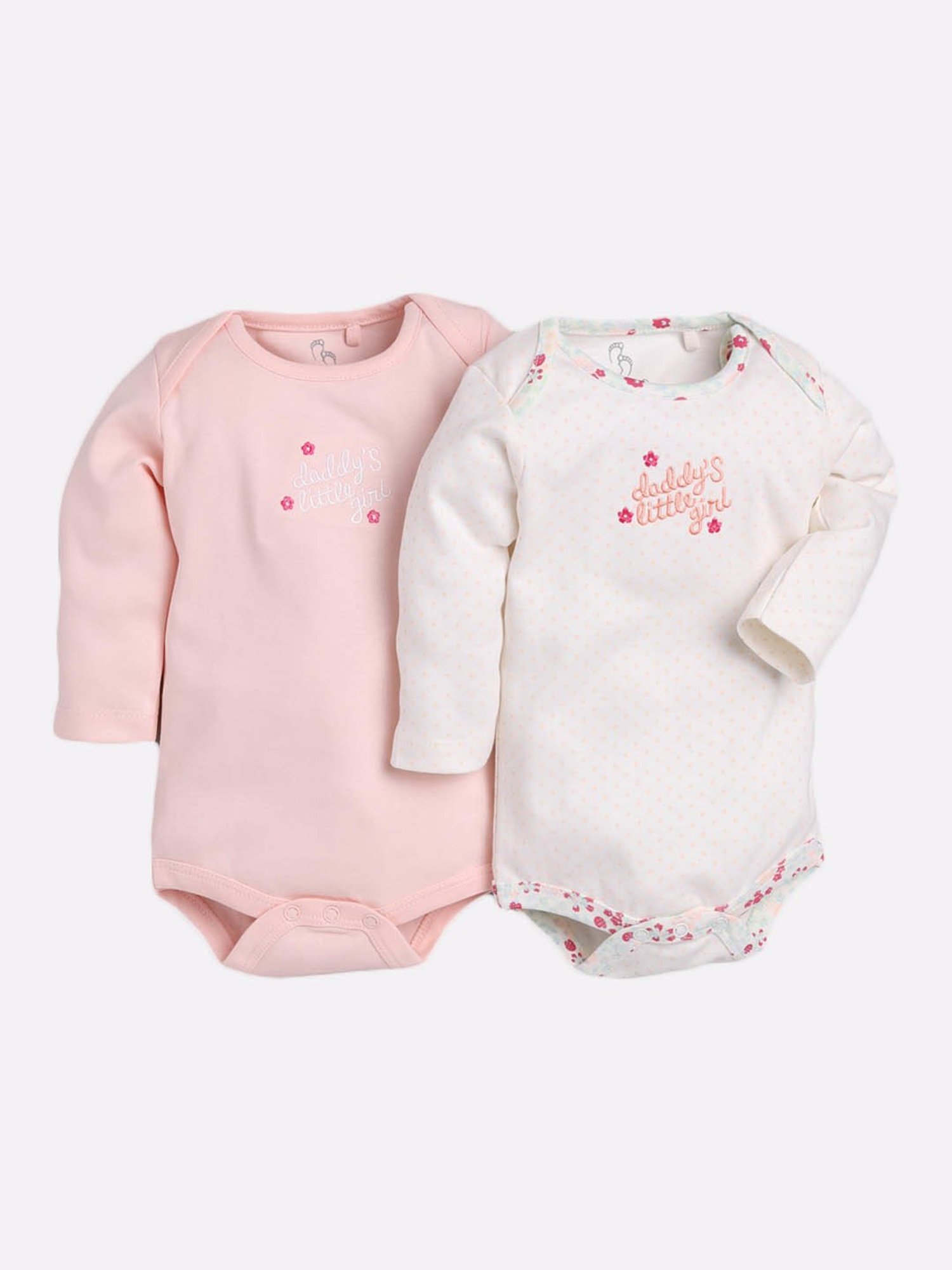 Baby Go Kids Peach & White Printed Onesie (Pack Of 2)