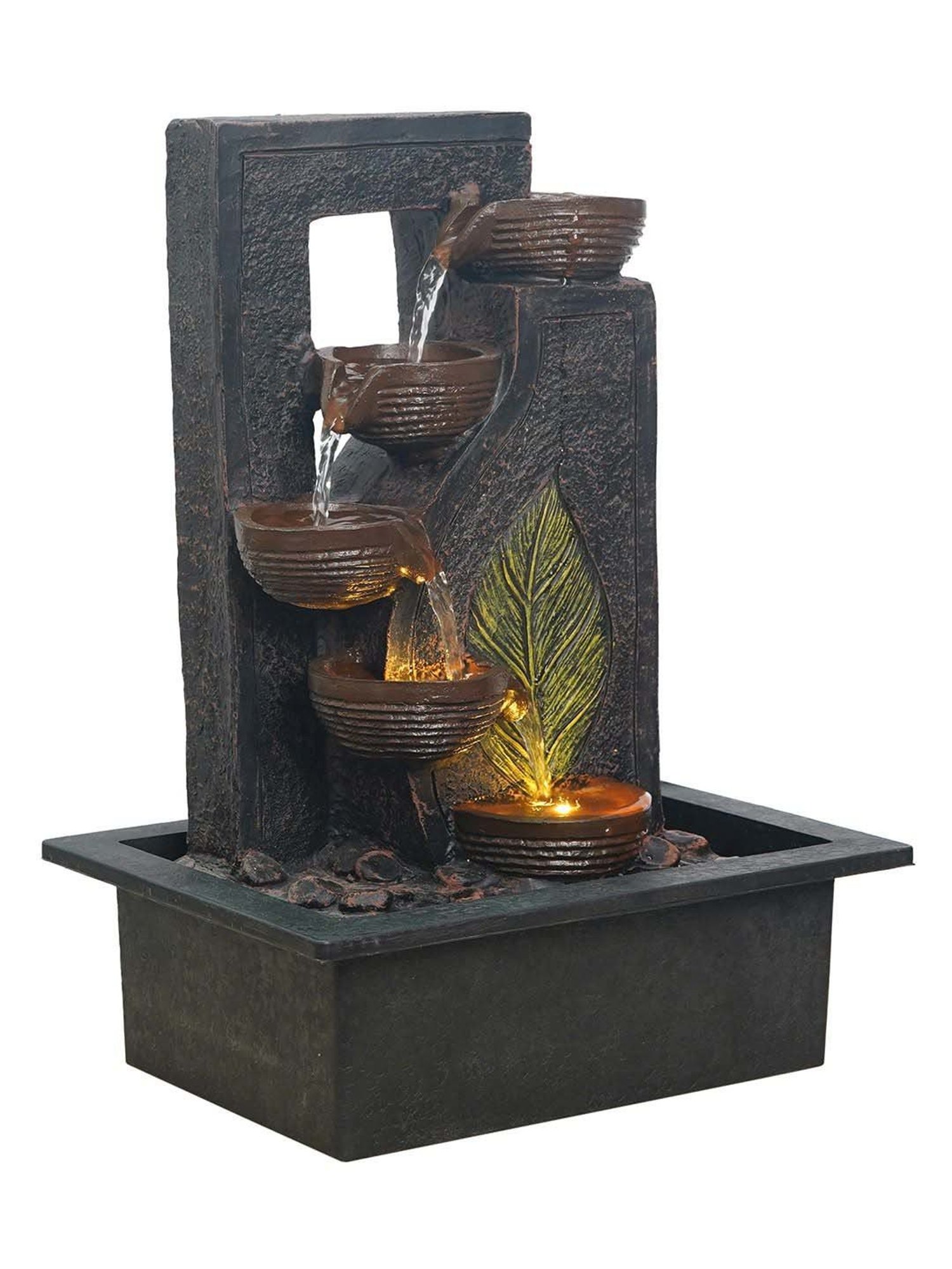 CHRONIKLE Black Polyresin Table Top 4 Steps Waterfall Fountain