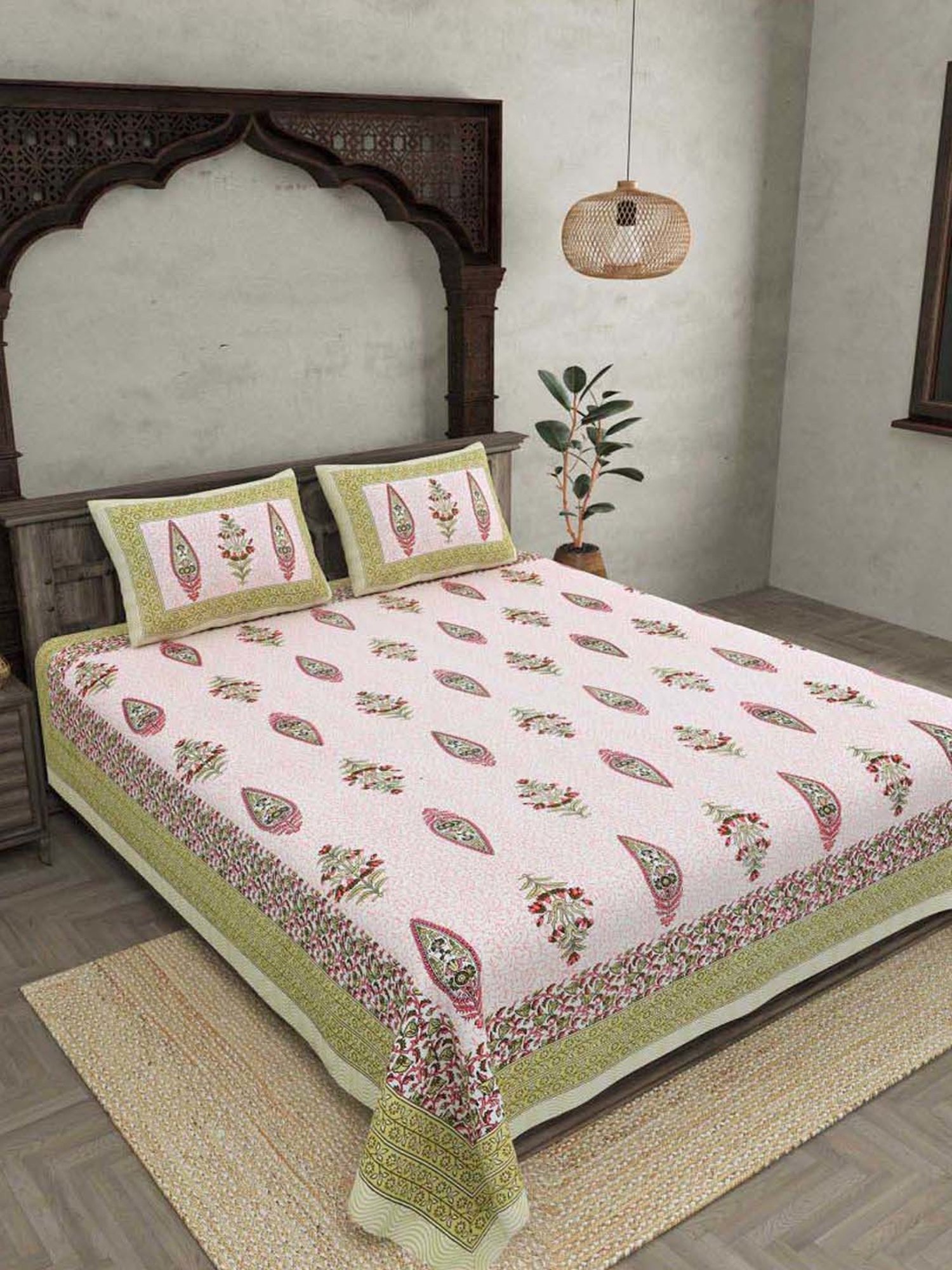JaipurFabric Blush Pink Cotton 180 TC Double Bedsheet with 2 Pillow Covers