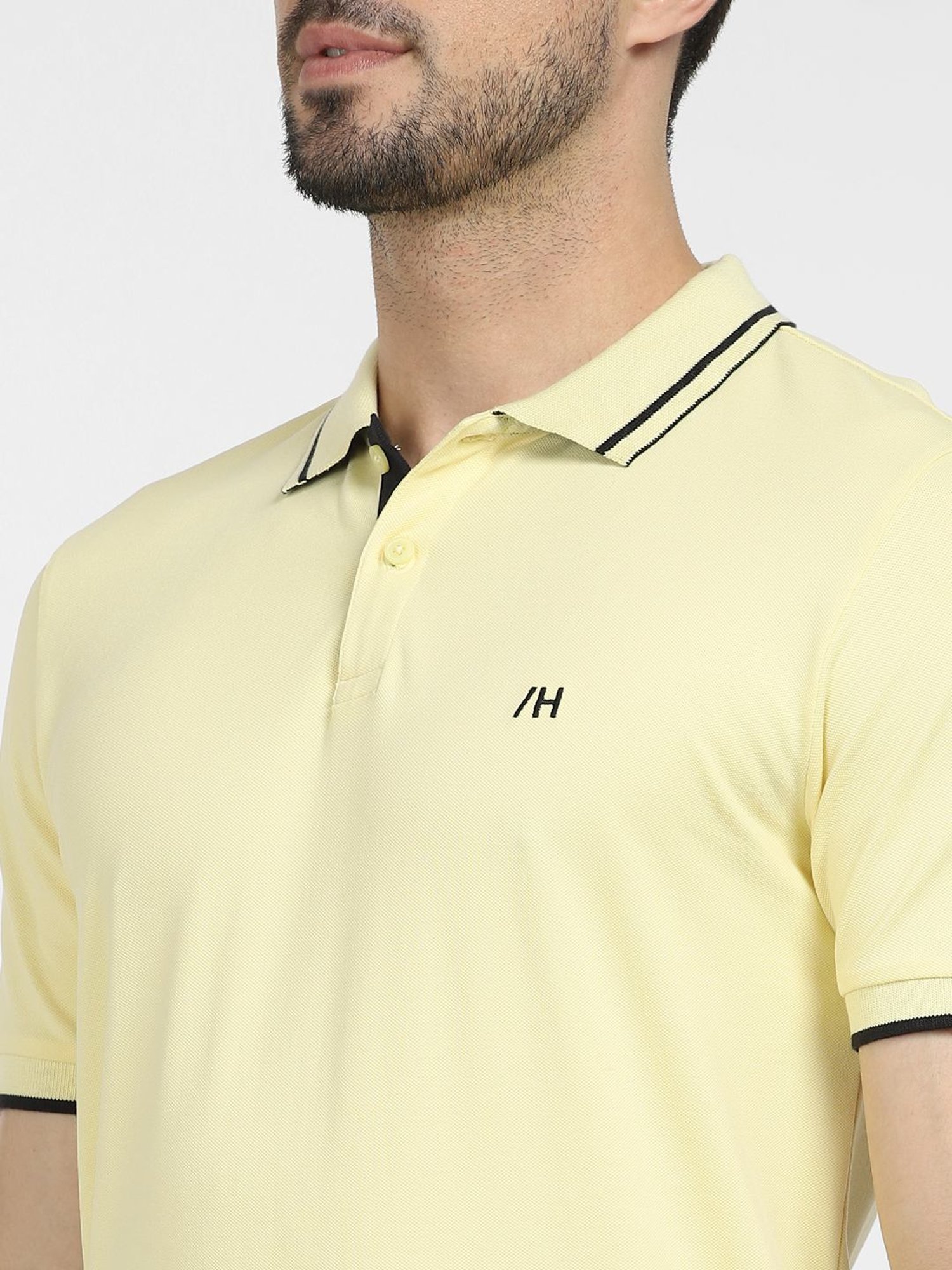 SELECTED HOMME Yellow Cotton Slim Fit Polo T-Shirt