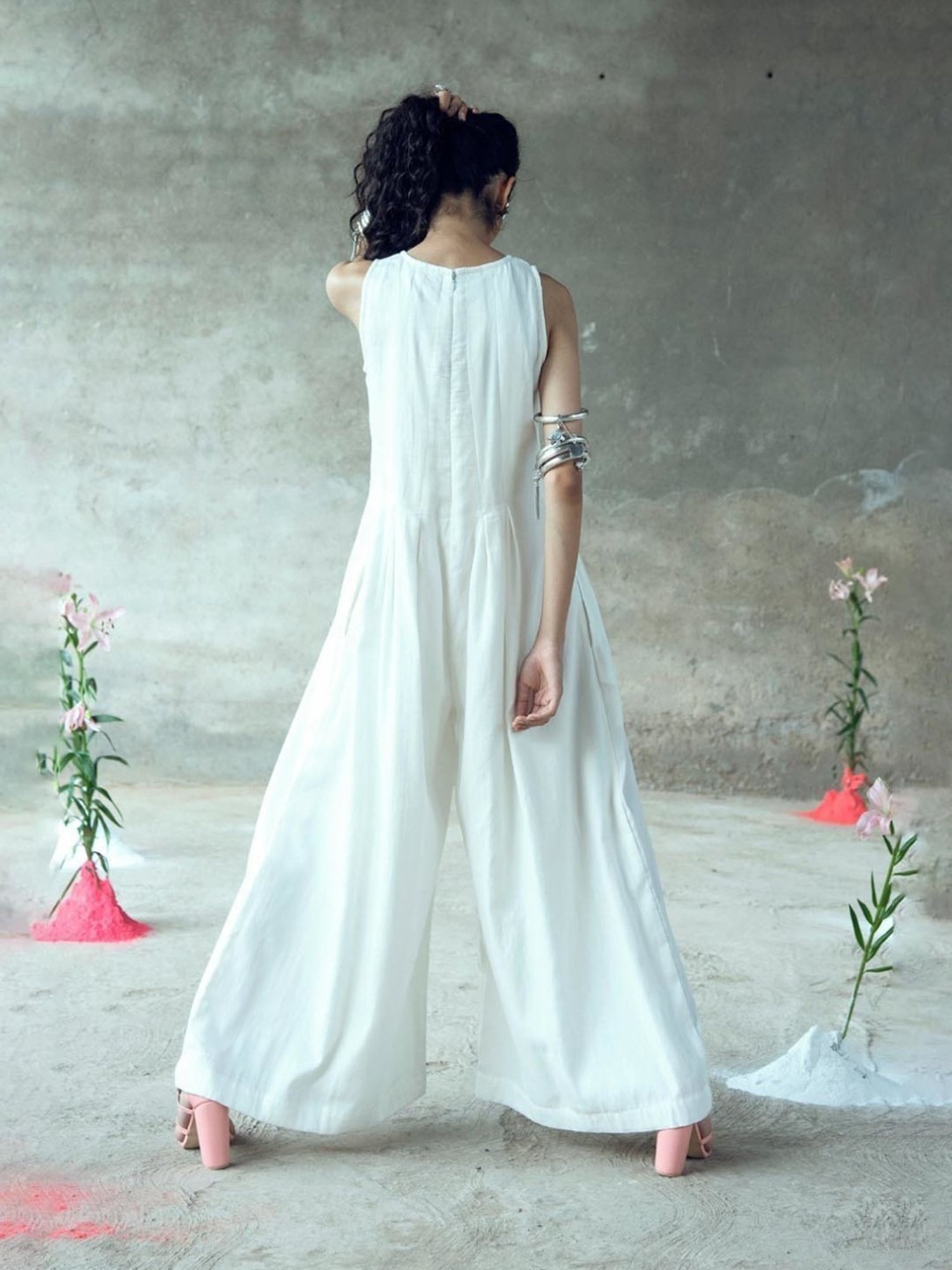 Gulaal White Urvashi Nanda Mirror Work Sleeveless Jumpsuit