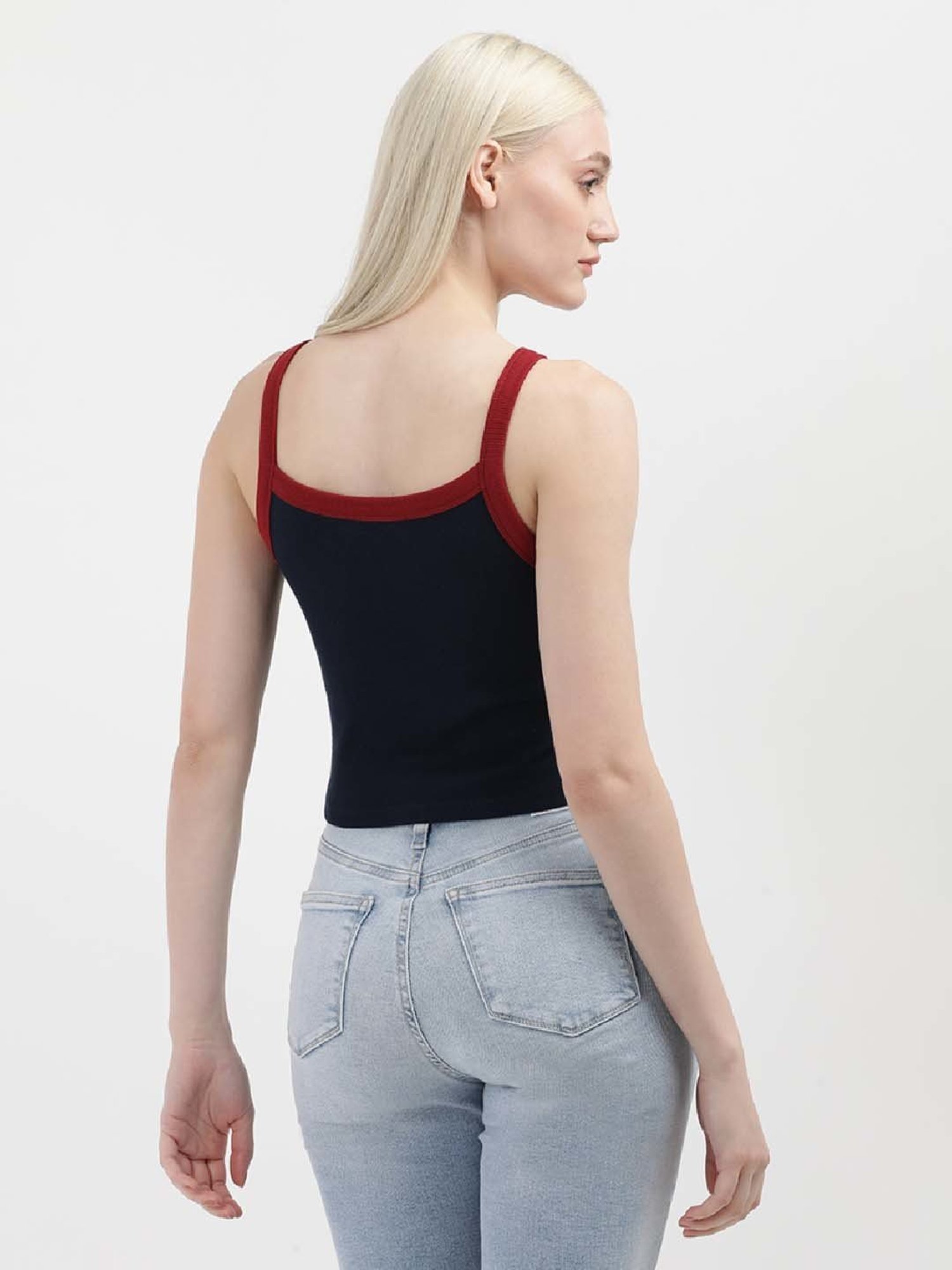 TOMMY HILFIGER Navy Cotton Logo Patch Work Top