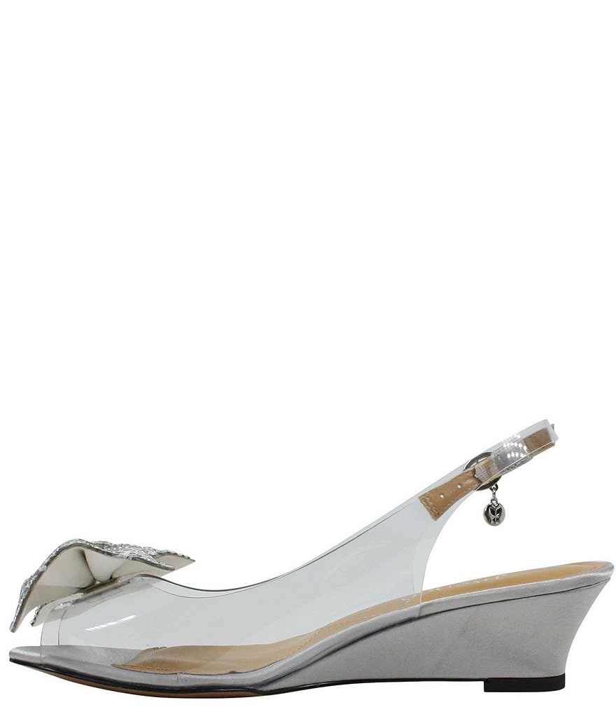 J. Renee Leana Clear Vinyl Rhinestone Bow Peep Toe Slingback Pumps
