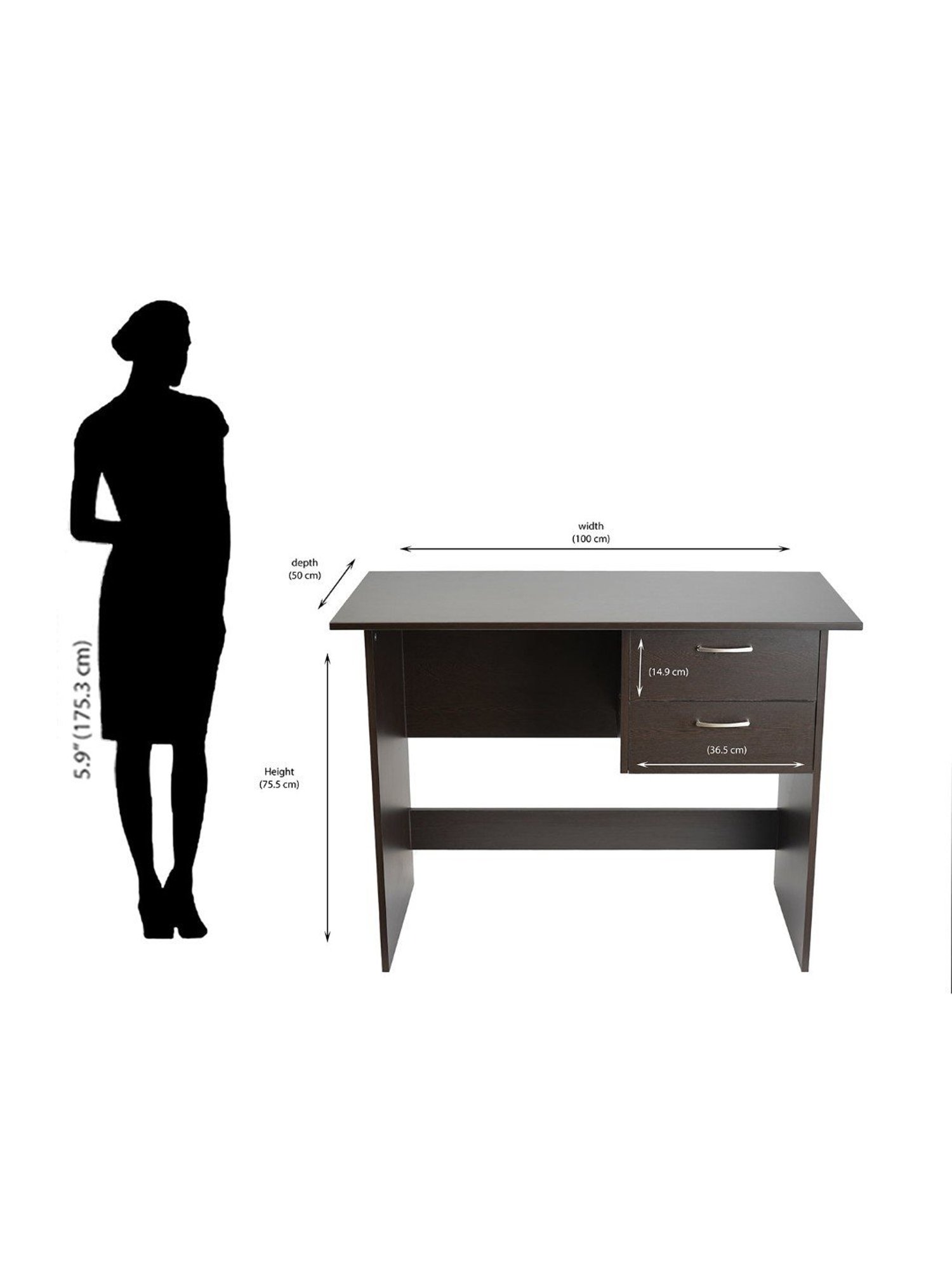 Nilkamal Bevel Black Engineered Wood Office Table with 2 Drawers