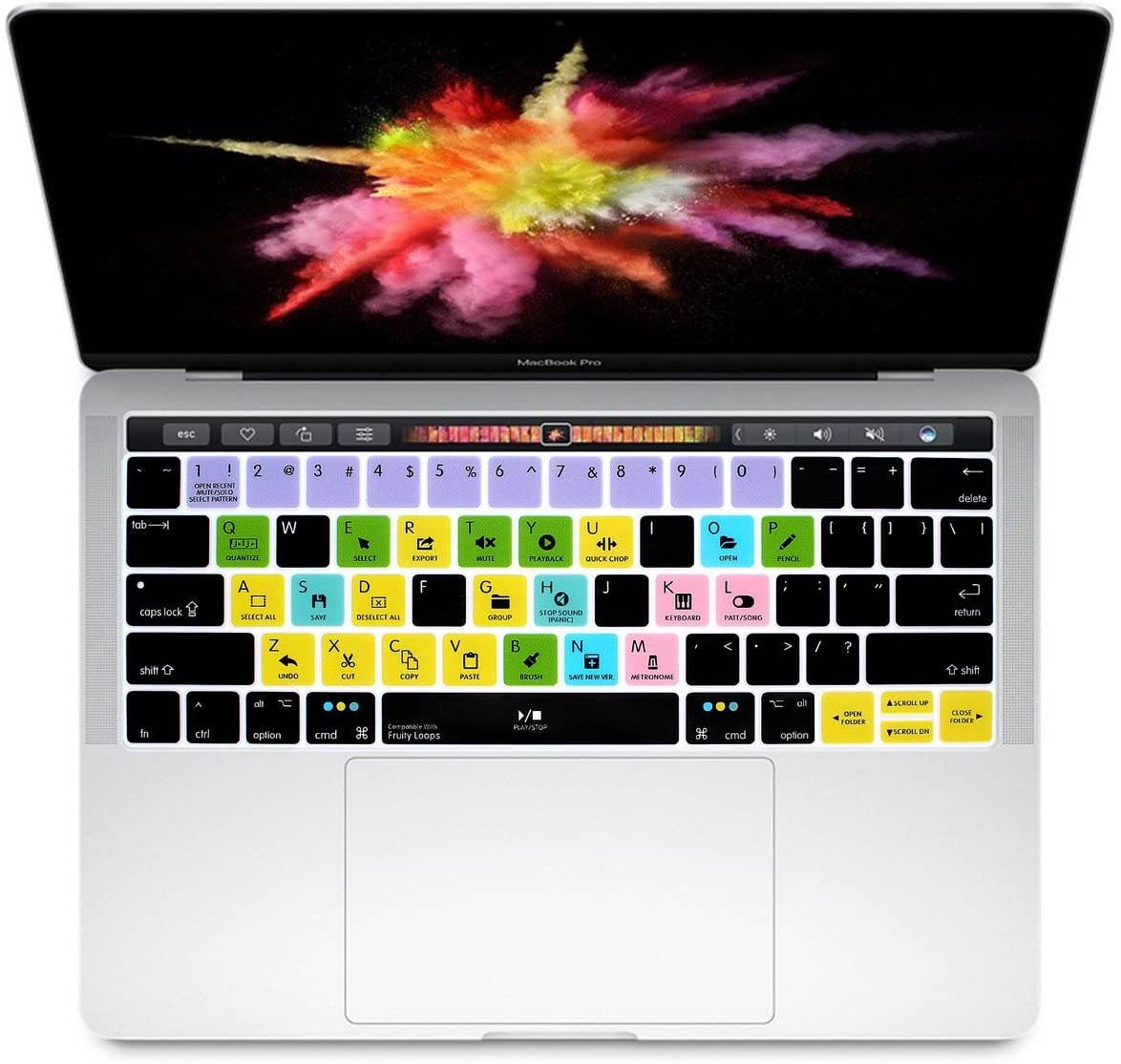 HRH FL Studio Fruity Loops Shortcuts Hotkey Silicone Keyboard Cover Skin for MacBook New Pro with Touch Bar 13 Inch and 15 Inch(A2159/A1989/A1706,A1990/A1707) 2019 2018 2016 2017 Release US Version