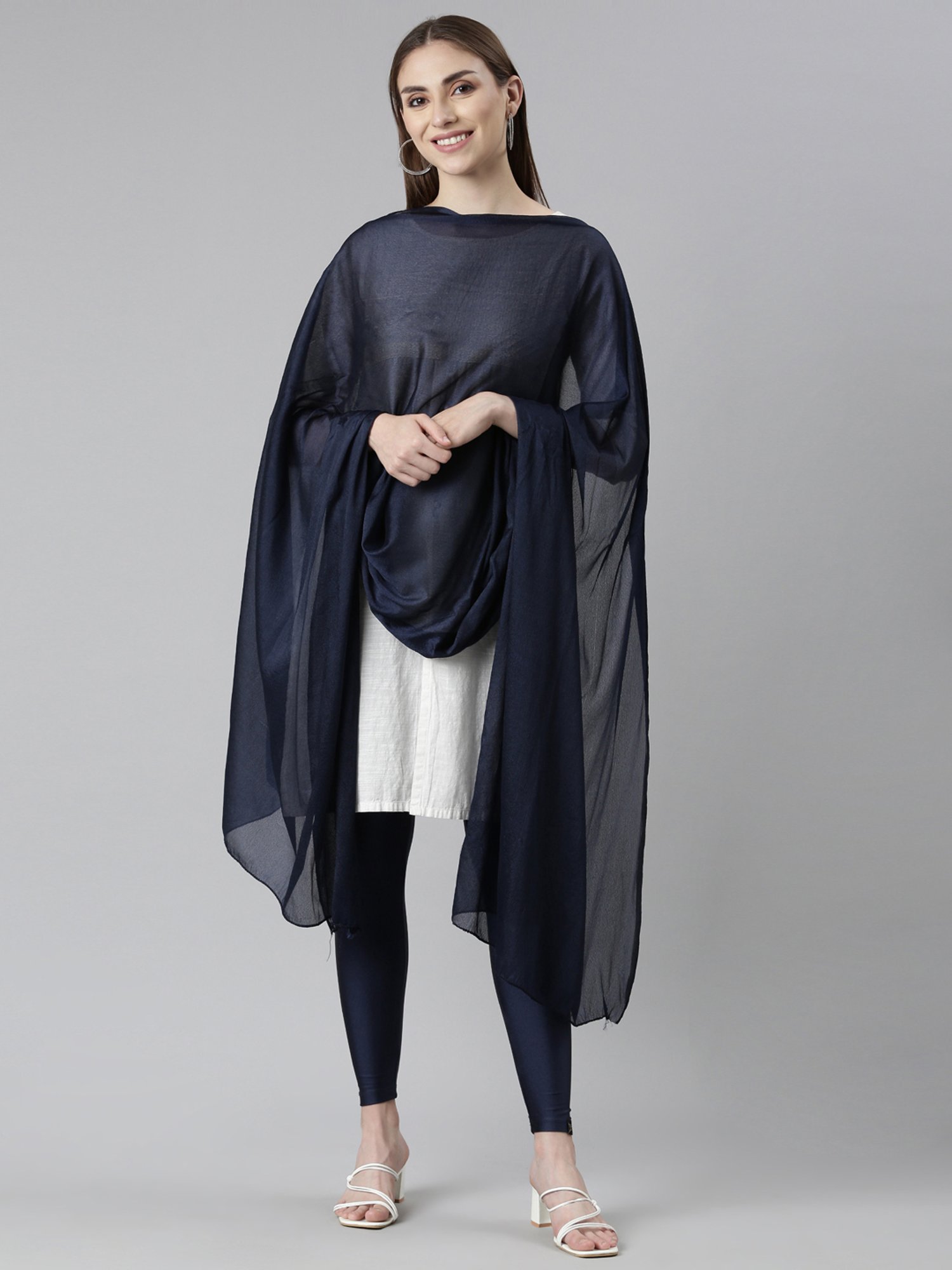 TWIN BIRDS Golden & Navy Plain Dupatta - Pack Of 2