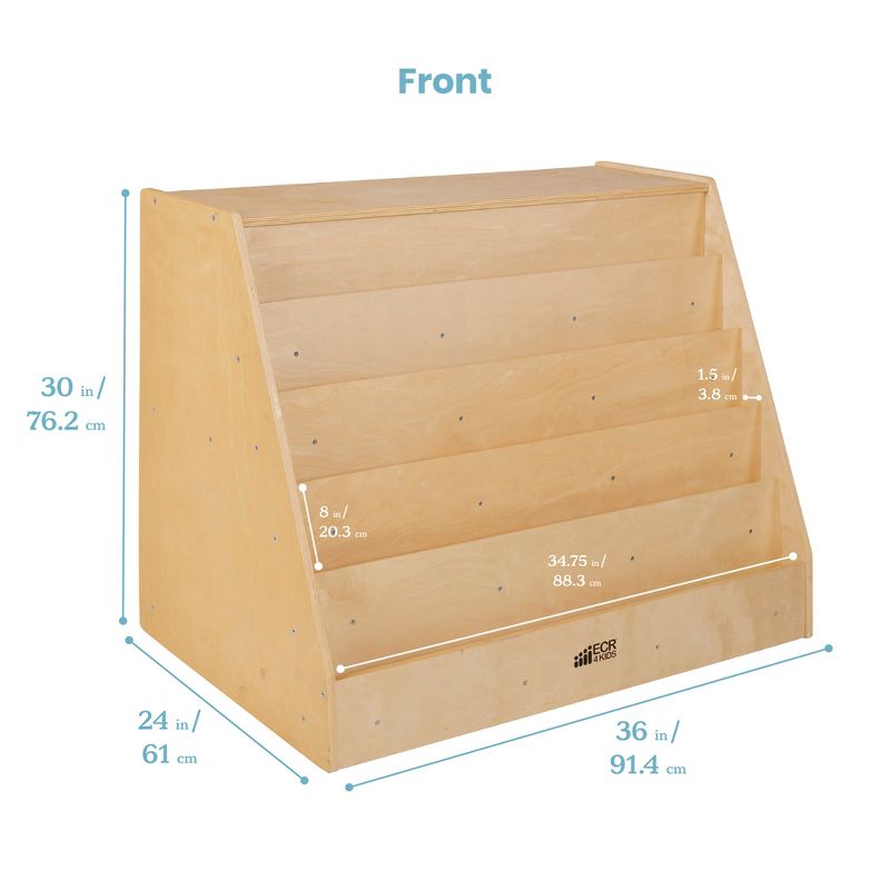 ECR4Kids Birch Book Display Stand with Storage, Wood Shelf Organizer, 5 Shelves & 2 Compartments