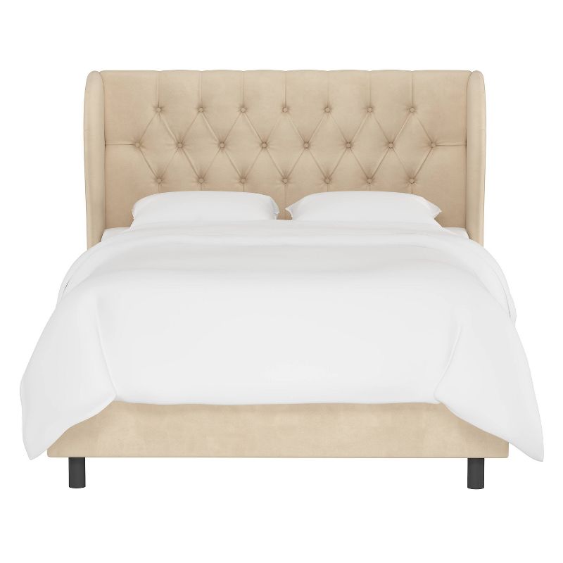 Full Tufted Wingback Bed Velvet Pearl - Skyline Furniture