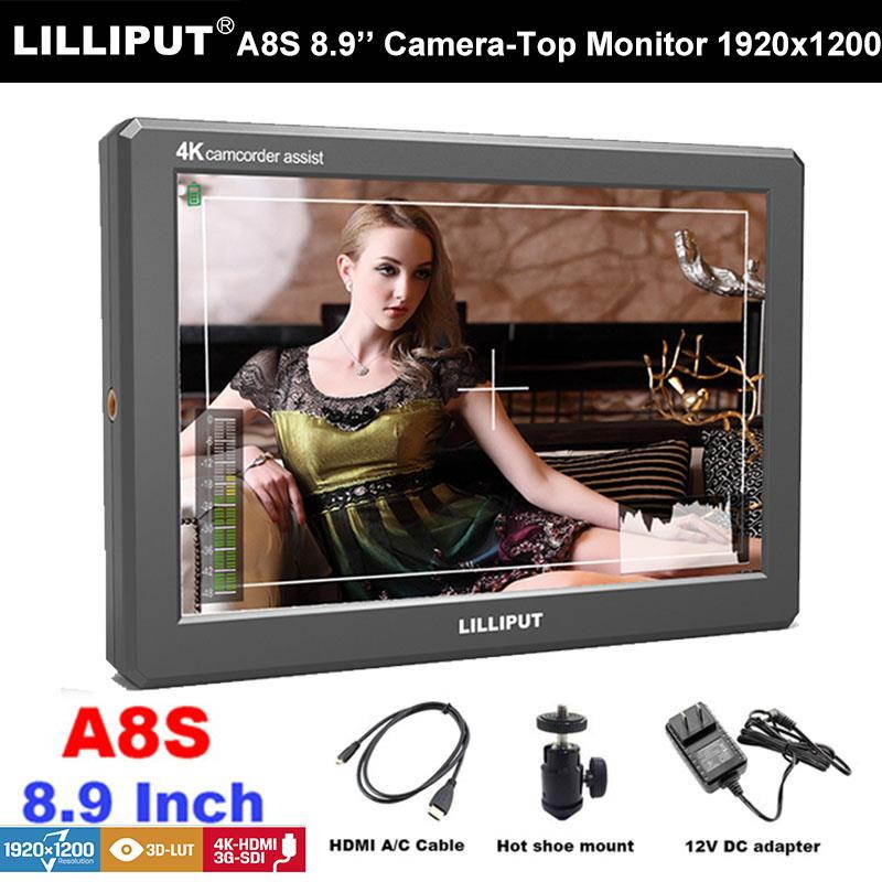 Lilliput A8S 8.9" Camera-Top Monitor Camcorder&DSLR 1920x1200 8bit FHD 4K HDMI 3G-SDI 3D