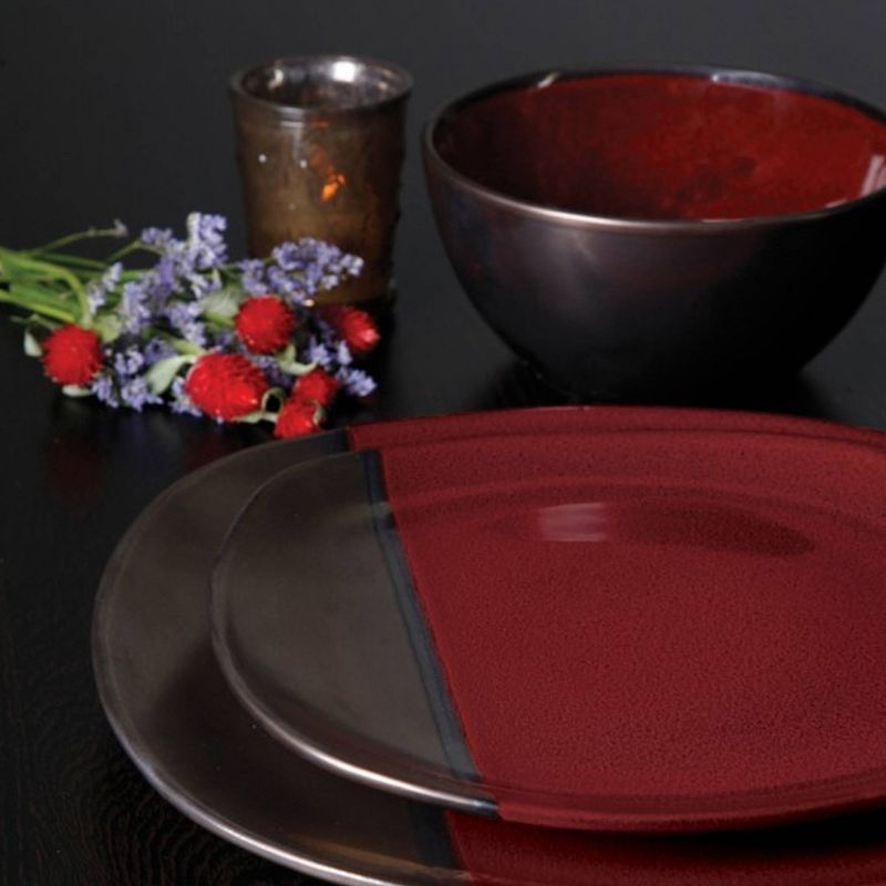Gibson Elite 16pc Stoneware Volterra Square Dinnerware Set Red