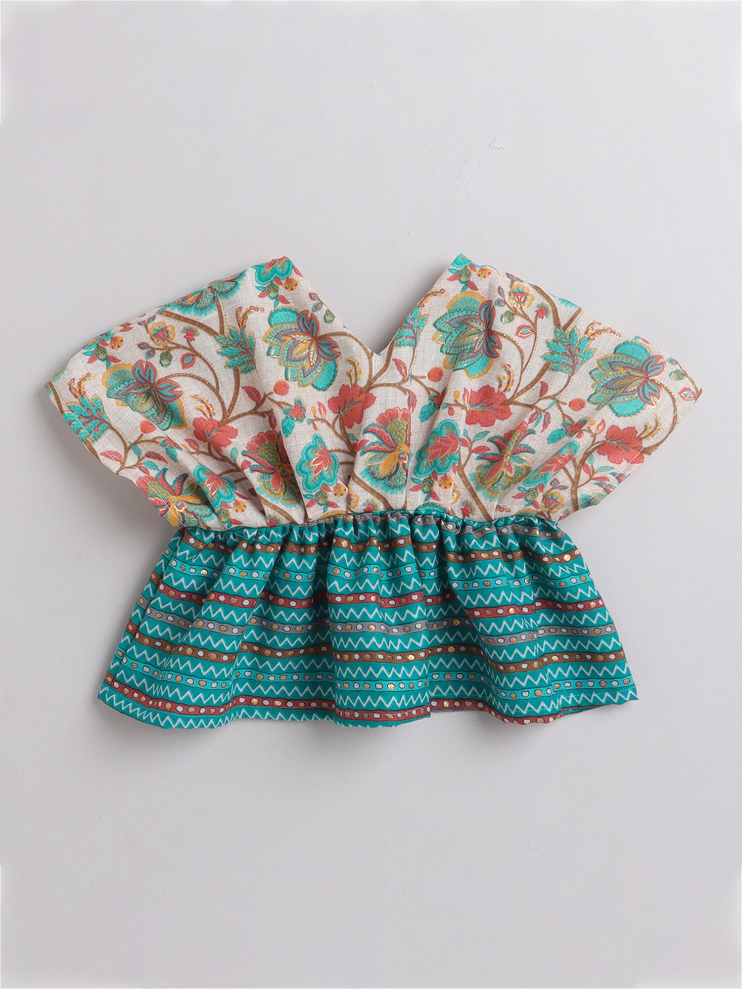 Many Frocks Kids White & Blue Floral Print Top with Plazzos