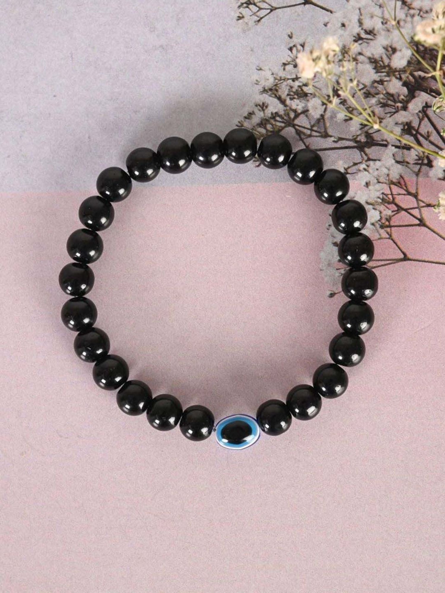 NVR Marble Crystal Beaded Elasticated Bracelet for Unisex