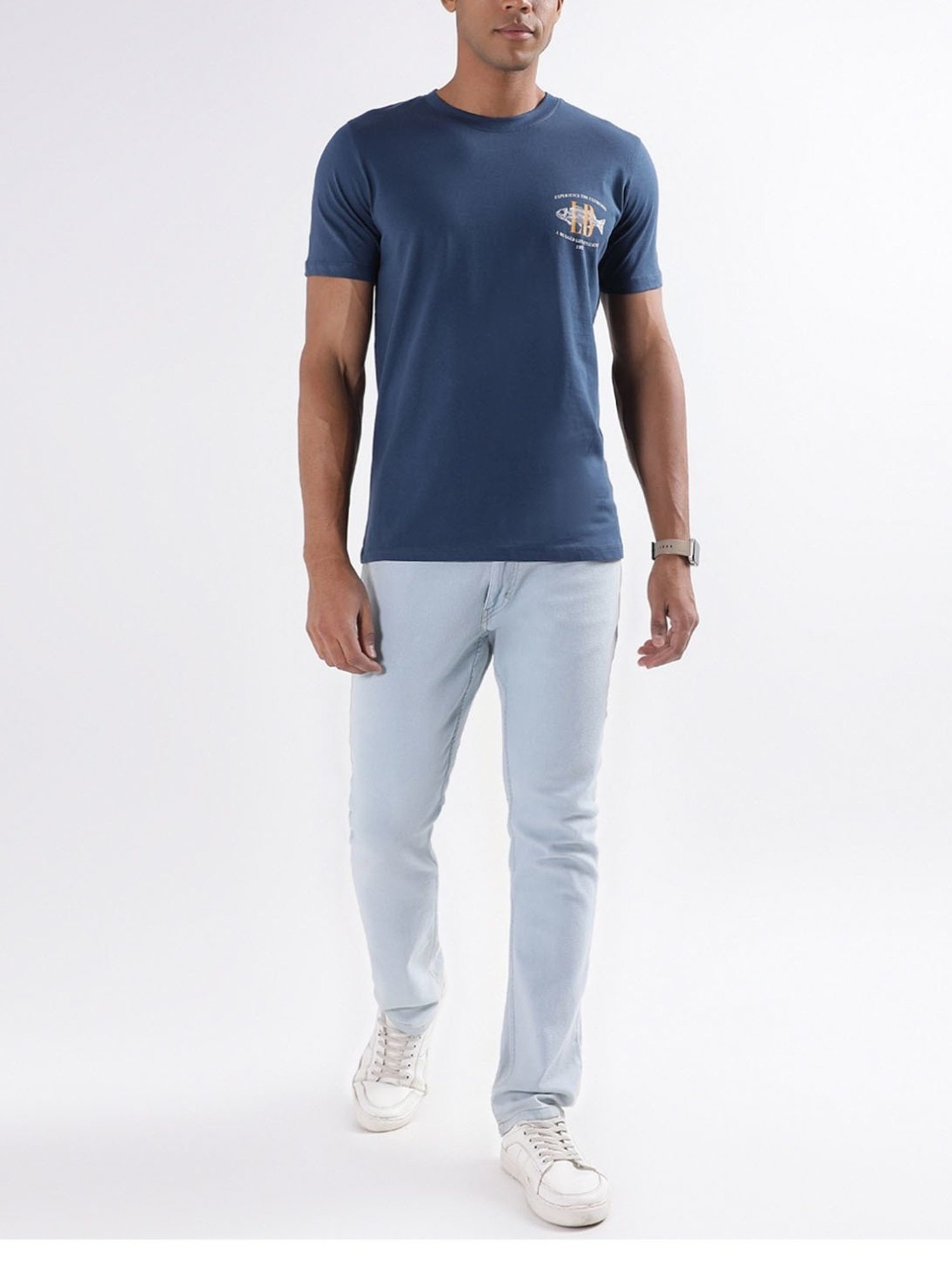 Lindbergh Blue Cotton Regular Fit T-Shirt