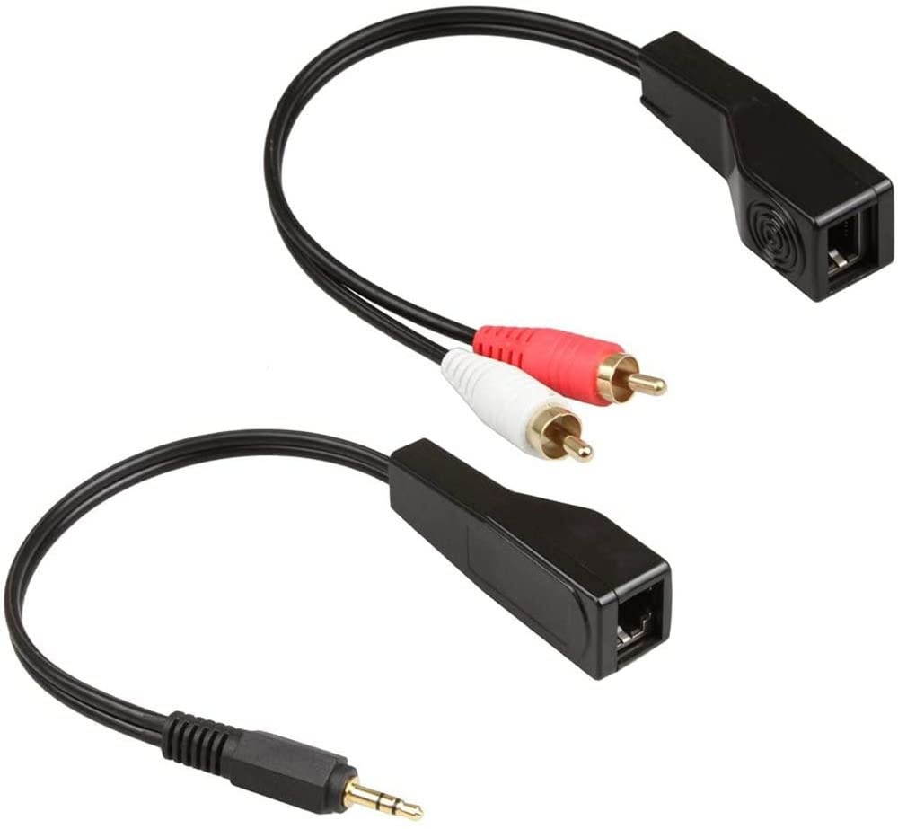 Relper-Lineso DC3.5mm Stereo and RCA Red White Analog Stereo Audio Balun Extender RJ45 Female Over Cat5/6/7 ethernet Cable Up to 240ft