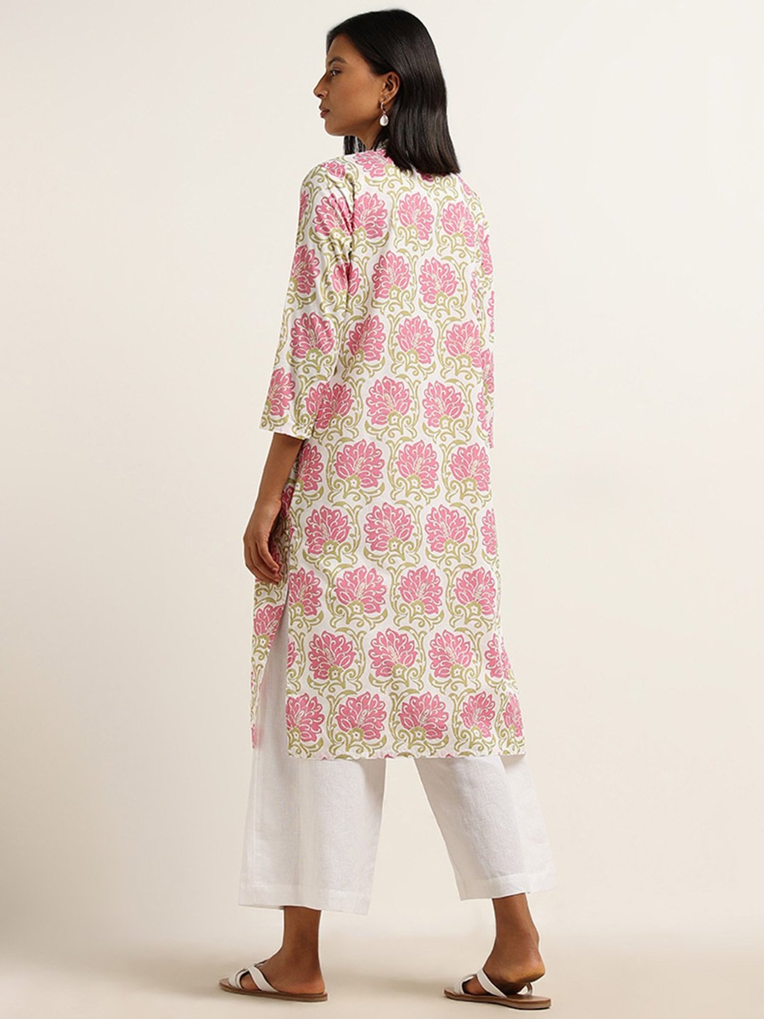 Utsa by Westside Pink Floral Printed Straight Kurta