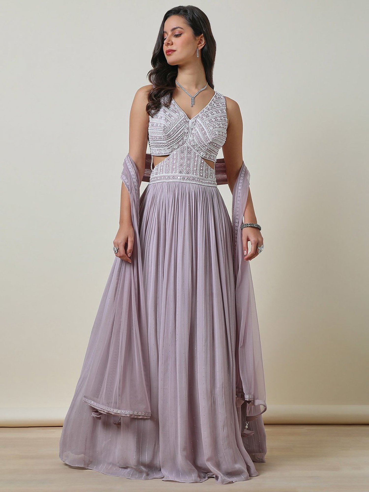 Soch Purple Embellished Ethnic Dress With Dupatta