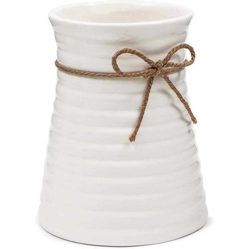 Farmlyn Creek 4-Piece Artificial White Roses Flowers with Ceramic Pot Vase