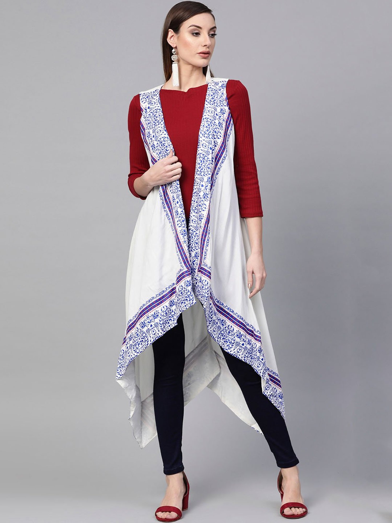 Geroo jaipur White Printed Long Shrug
