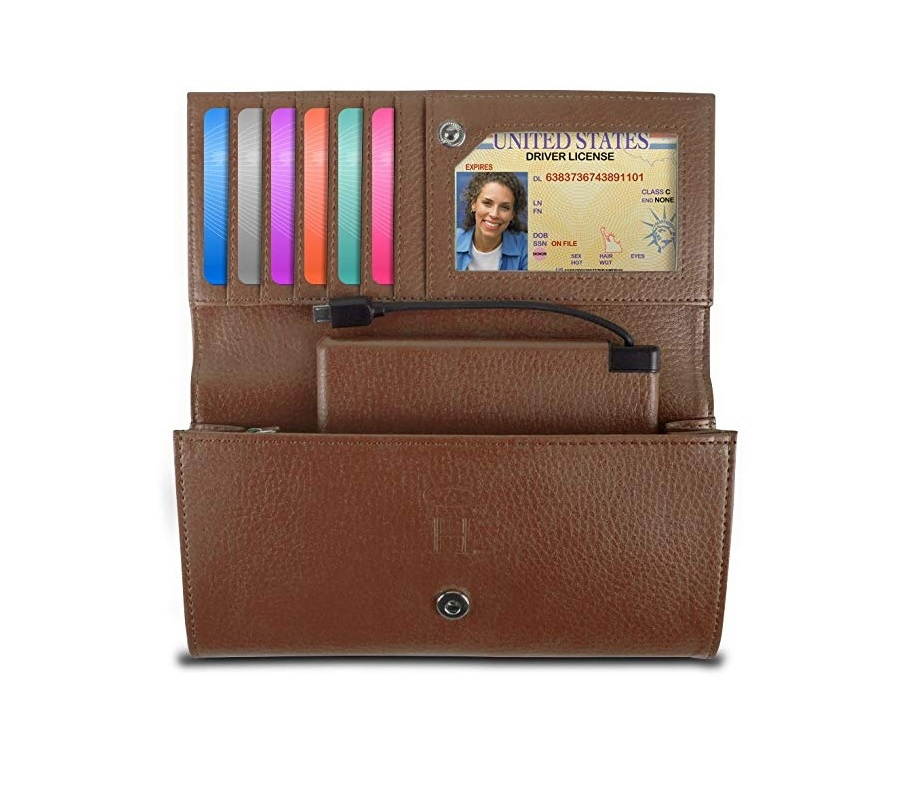 Halo Women's RFID Hack-Proof Wallet w/ 3000mAh Power Bank Battery Purple