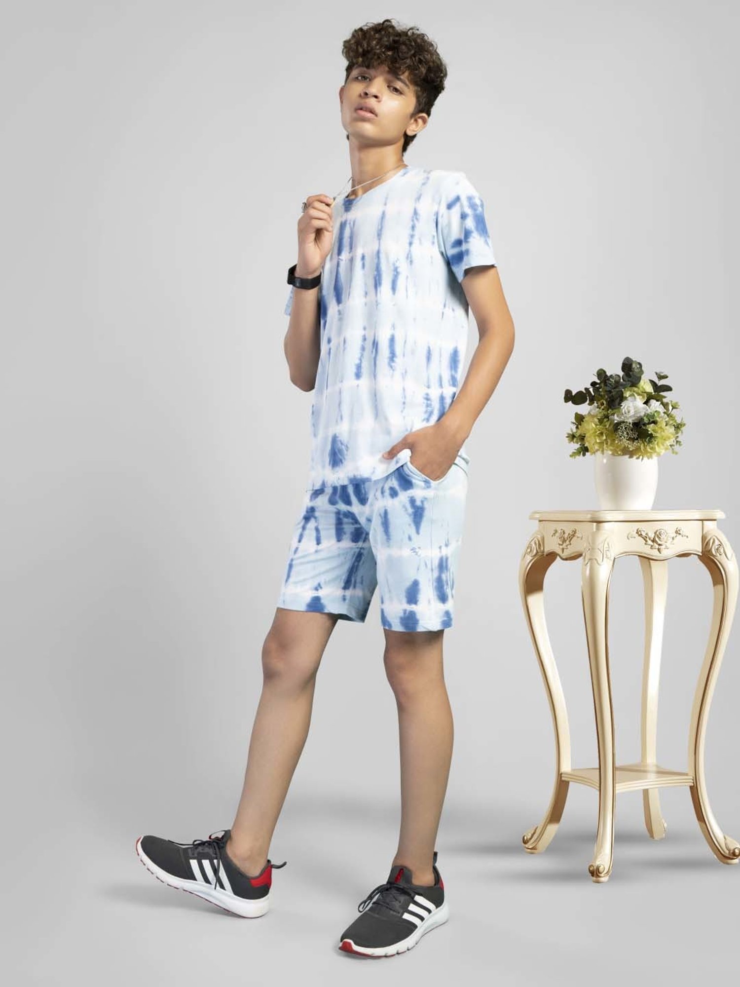 TeenTrums Kids Blue Cotton Over Dyed T-Shirt Set