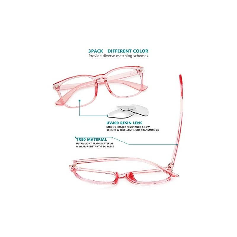 3Pack Blue Light Blocking Glasses Fashion Square Fake Nerd Eyewear Anti UV Ray Computer Gaming Eyeglasses WomenMen Matte Black+Leopard+Pink