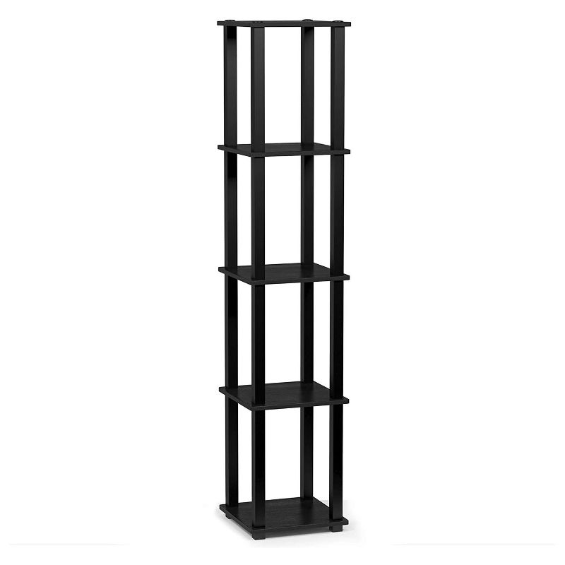 Furinno Turn-N-Tube 5 Tier Wooden PVC Corner Display Shelf and Bookcase for Living Room, Dining Room, Bedroom, and Office Spaces, Americano Black
