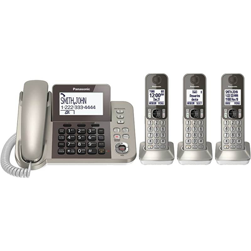 Corded/Cordless Phone System with Answering Machine and One Touch Call Blocking &ndash; 3 Handsets - KX-TGF353N (Champagne Gold)