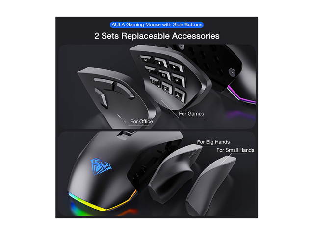 AULA H510 RGB Gaming Mouse with 9 Side Buttons High Precision 10000 DPI Optical Sensor, Fire Button Computer Mice 14-Programmable-Buttons for PC/Gamer