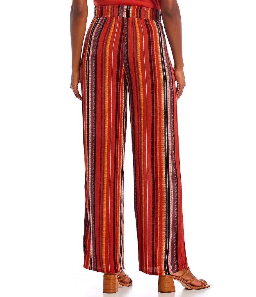 I.N. Studio Stripe Print Crepon Wide Leg Pull-On Palazzo Pants
