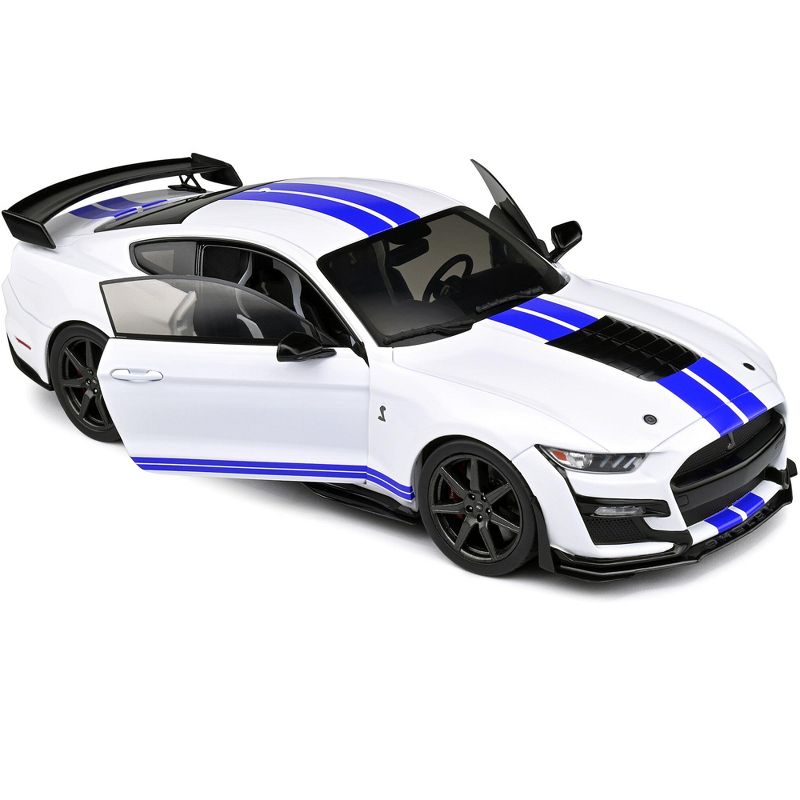 2020 Ford Mustang Shelby GT500 White with Blue Stripes 1/18 Diecast Model Car by Solido