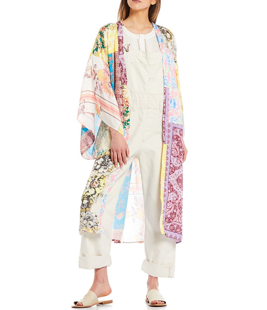 Free People Patched With Love Long Sleeve Open Front Robe