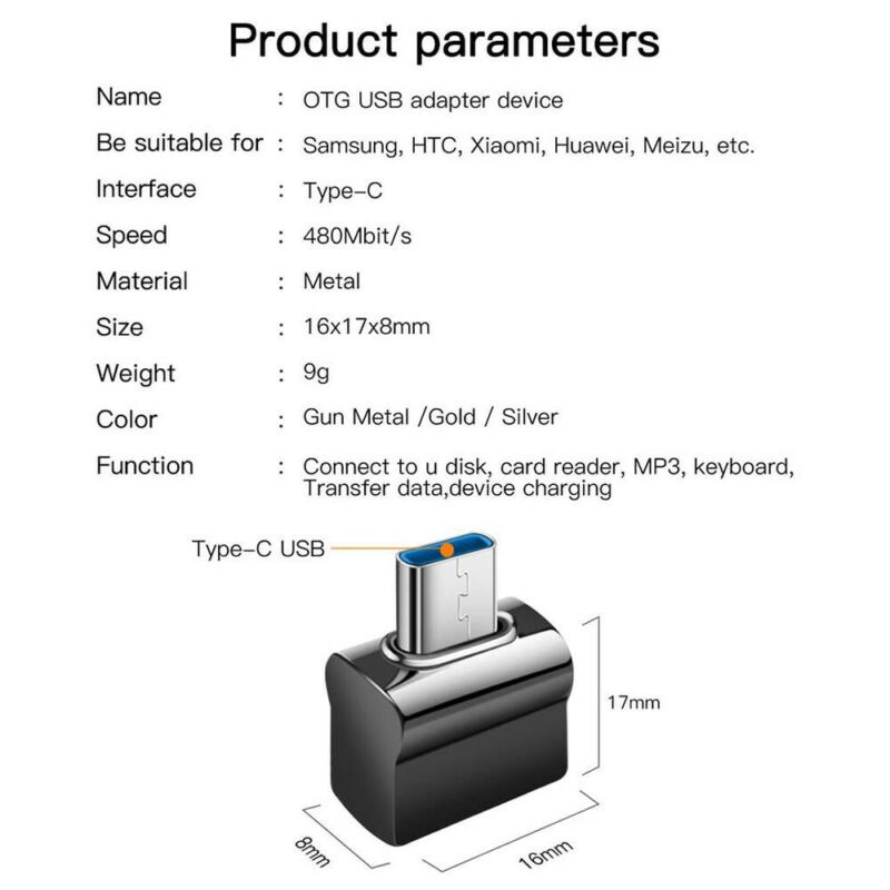 USB C to USB Adapter with Keychain, USB Type-C to USB2.0 Converter for USB C PD Charger Mouse Keyboard Flash Disk, Gold