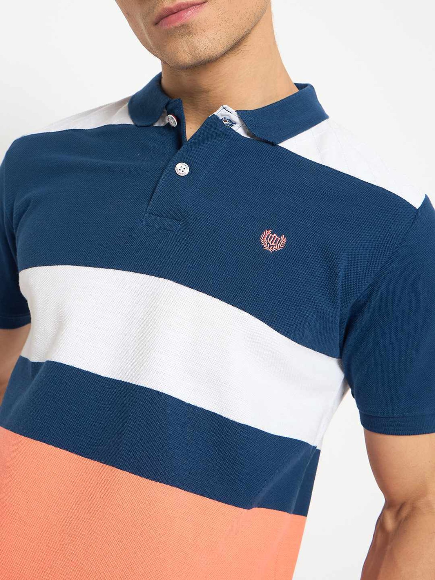 Duke Navy & Peach Slim Fit Striped Polo T-Shirt